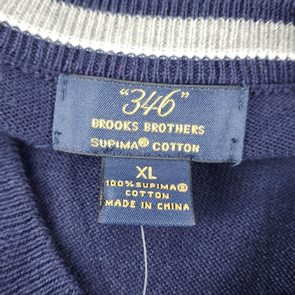 Brooks Brothers 346 Sweater Vest Mens XL Blue Supima Cotton V-Neck Ribbed Trim - Picture 3 of 8